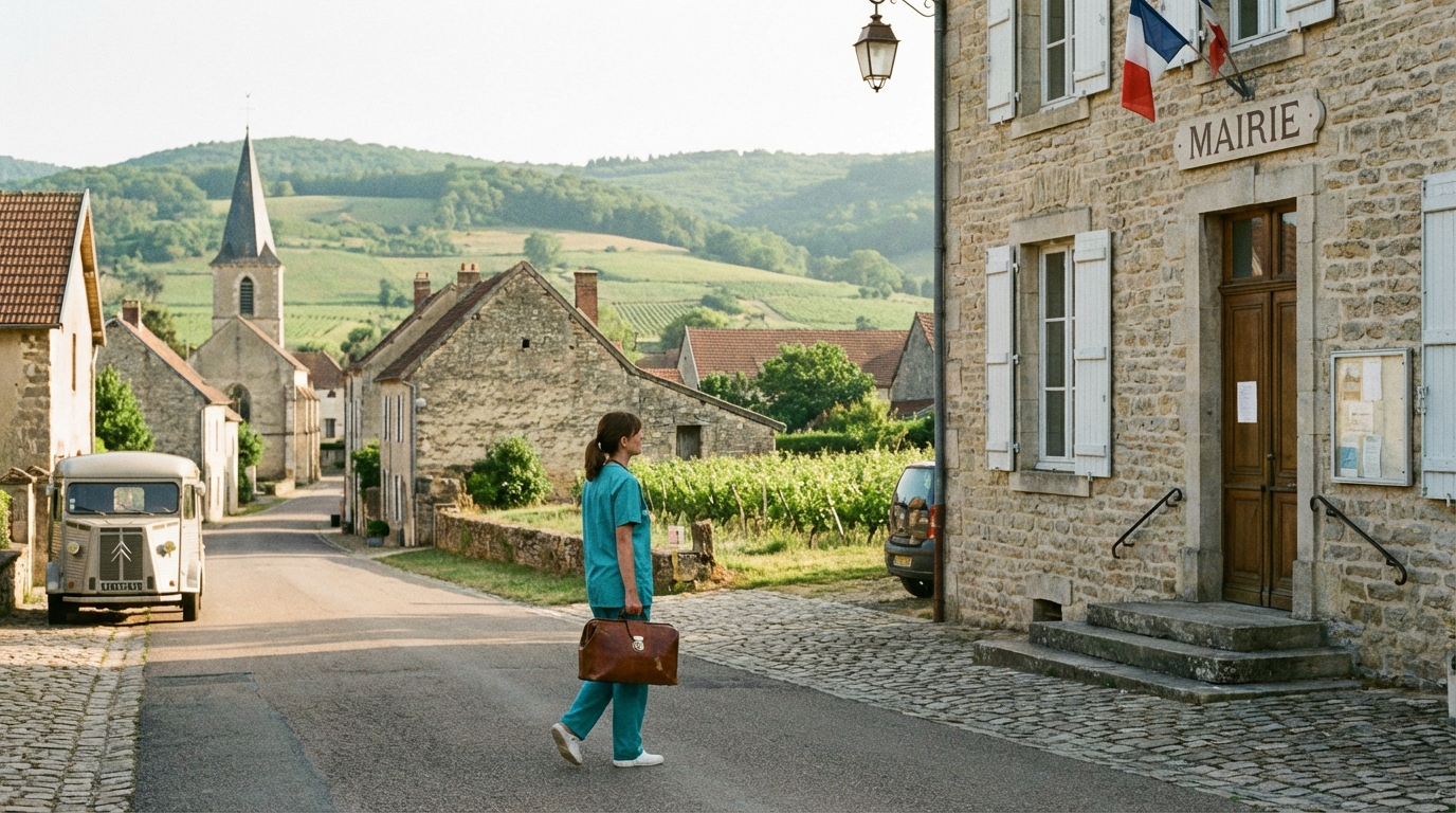 Infirmière effectuant une téléconsultation assistée en milieu rural